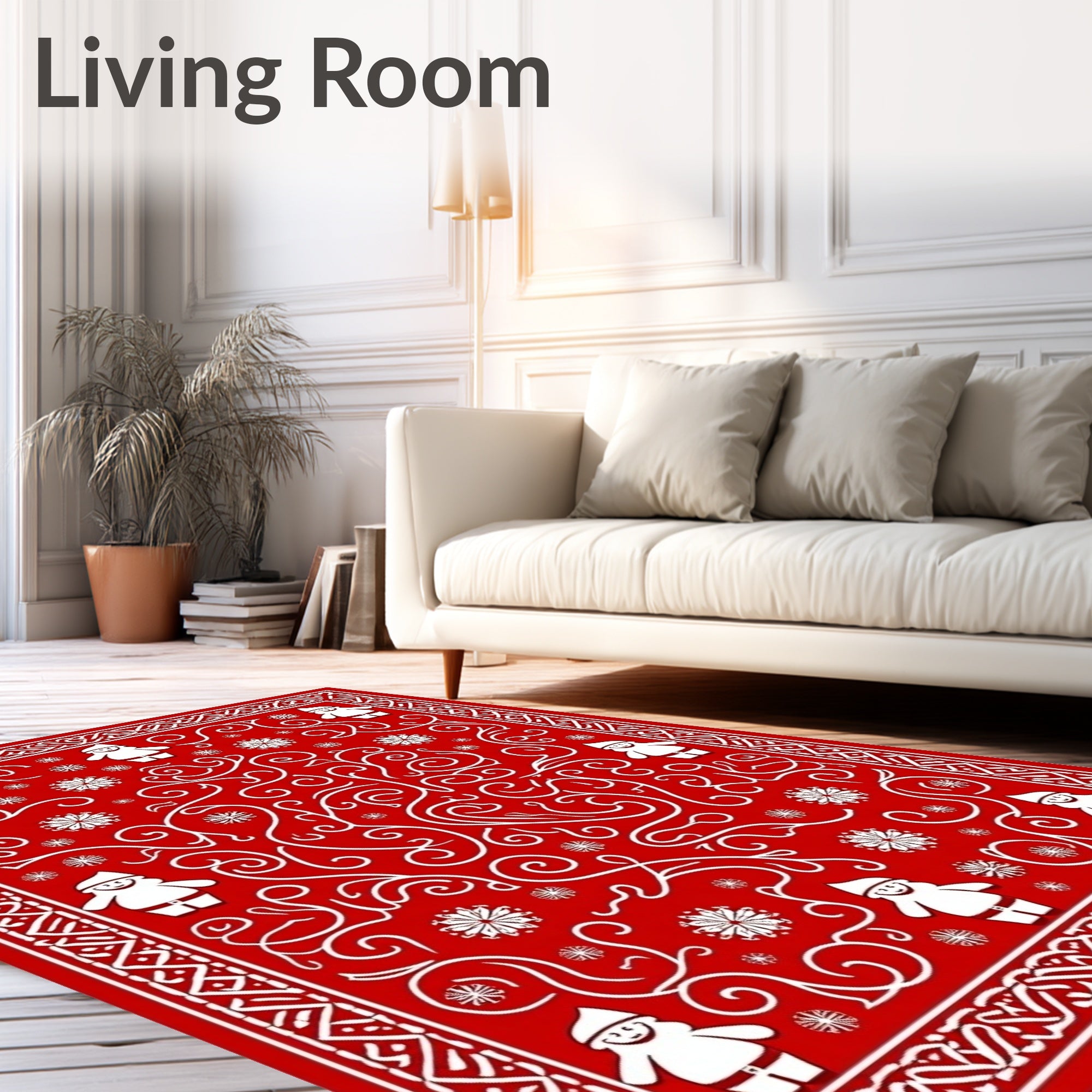 Happy red Santa with snowflake swirls Rug