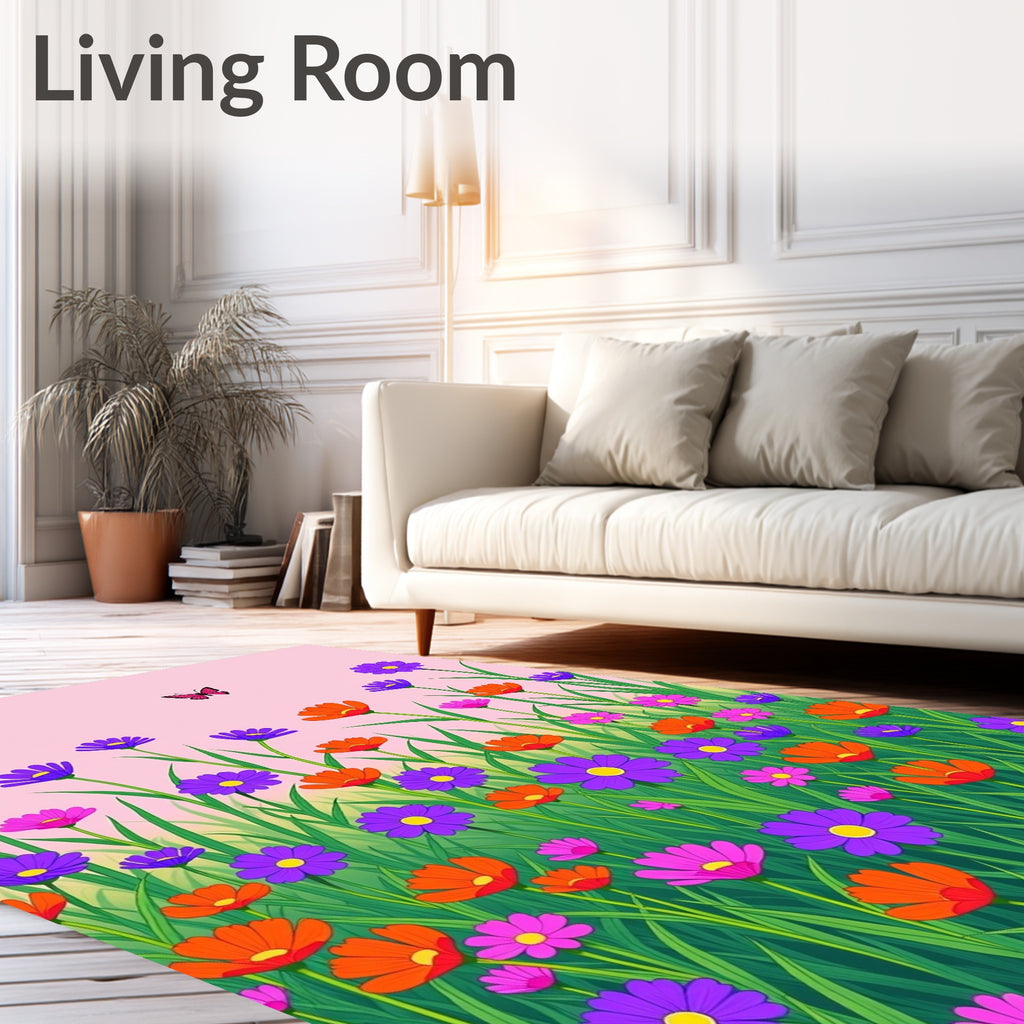 Whimsical Floral Garden Butterfly Rug