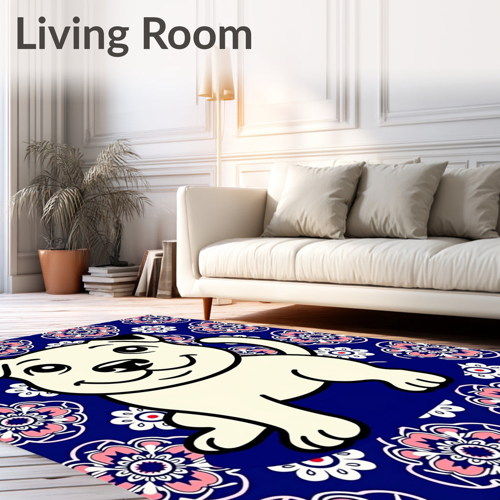 Whimsical Cream Puppy Floral Medallion Rug