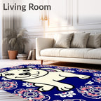 Whimsical Cream Puppy Floral Medallion Rug