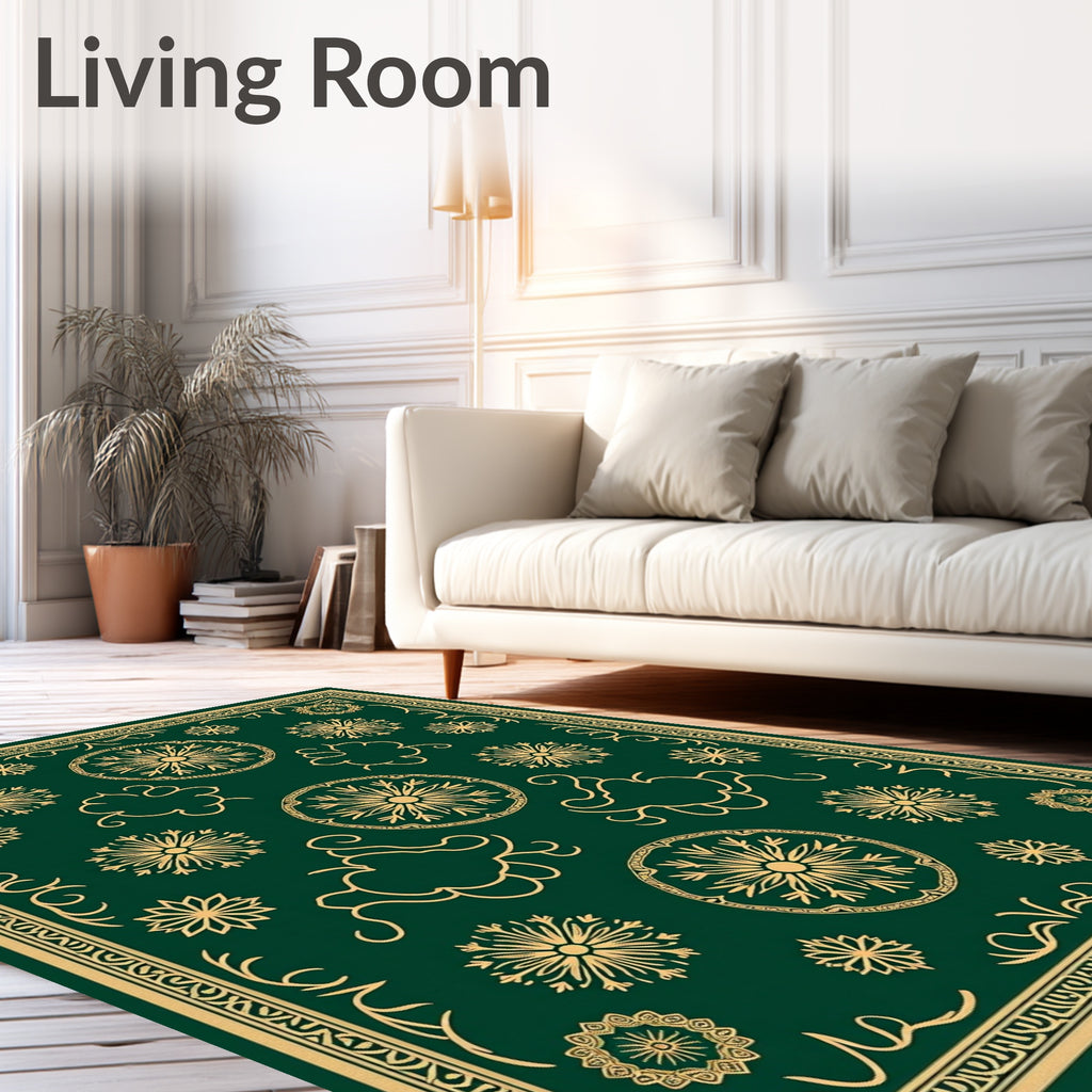 Emerald Gold Floral Medallion Ornament Rug