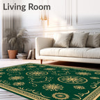 Emerald Gold Floral Medallion Ornament Rug