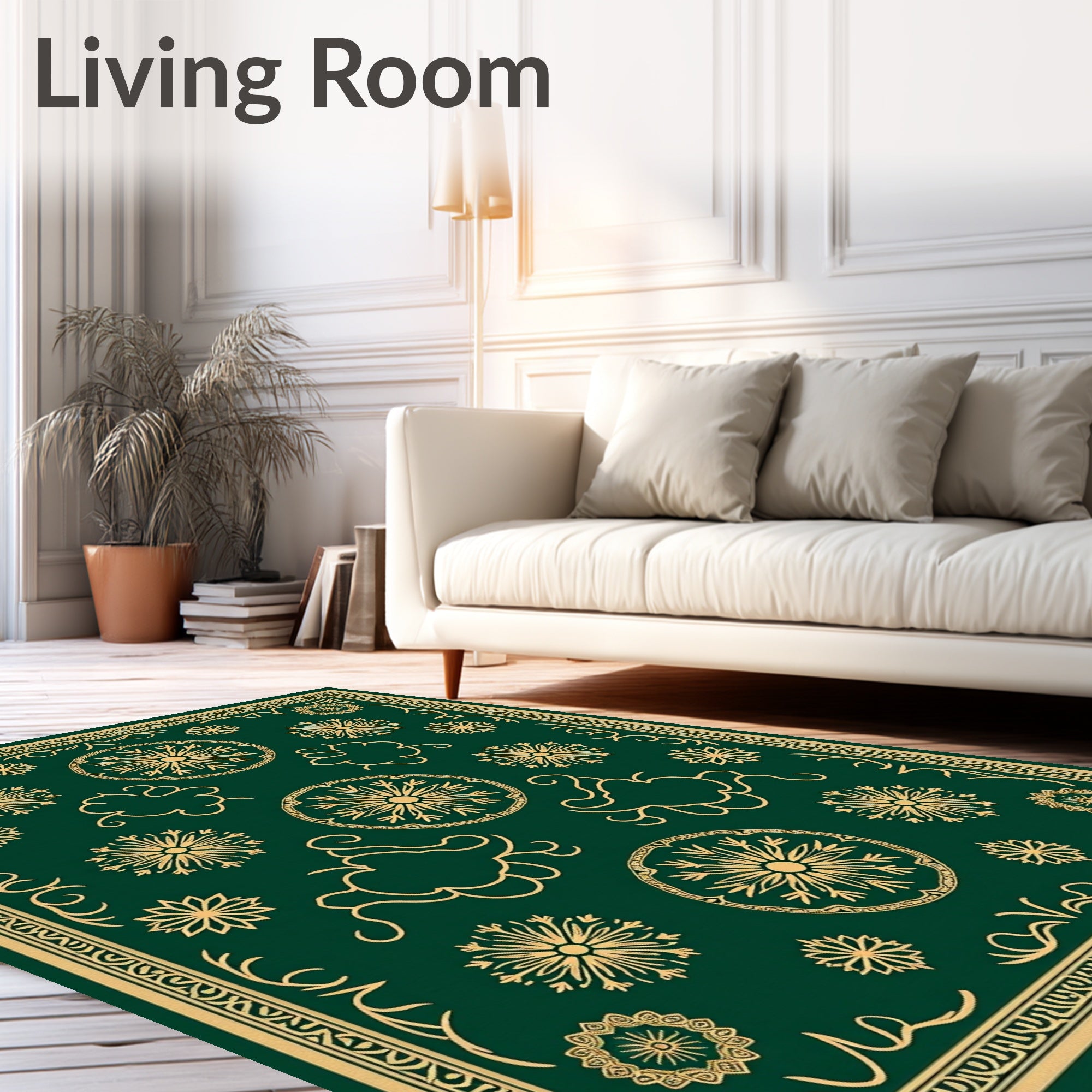 Emerald Gold Floral Medallion Ornament Rug