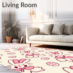 Whimsical Pink Bunny Easter Egg Meadow Rug