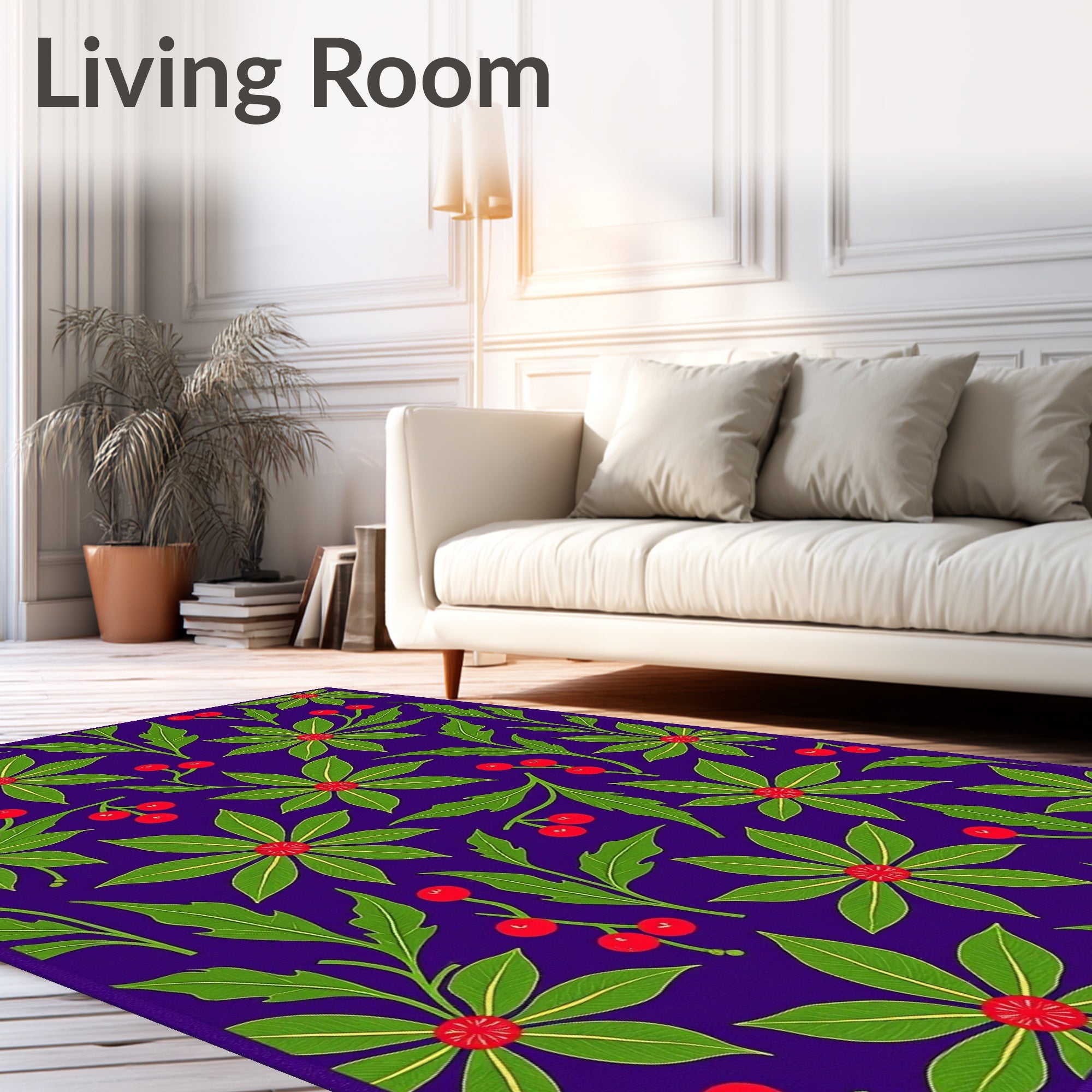 Vibrant Purple Green Floral Berry Rug