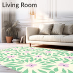 Pale Yellow Pink Floral Leafy Swirl Rug