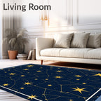 Golden Starry Night Constellation Navy Rug