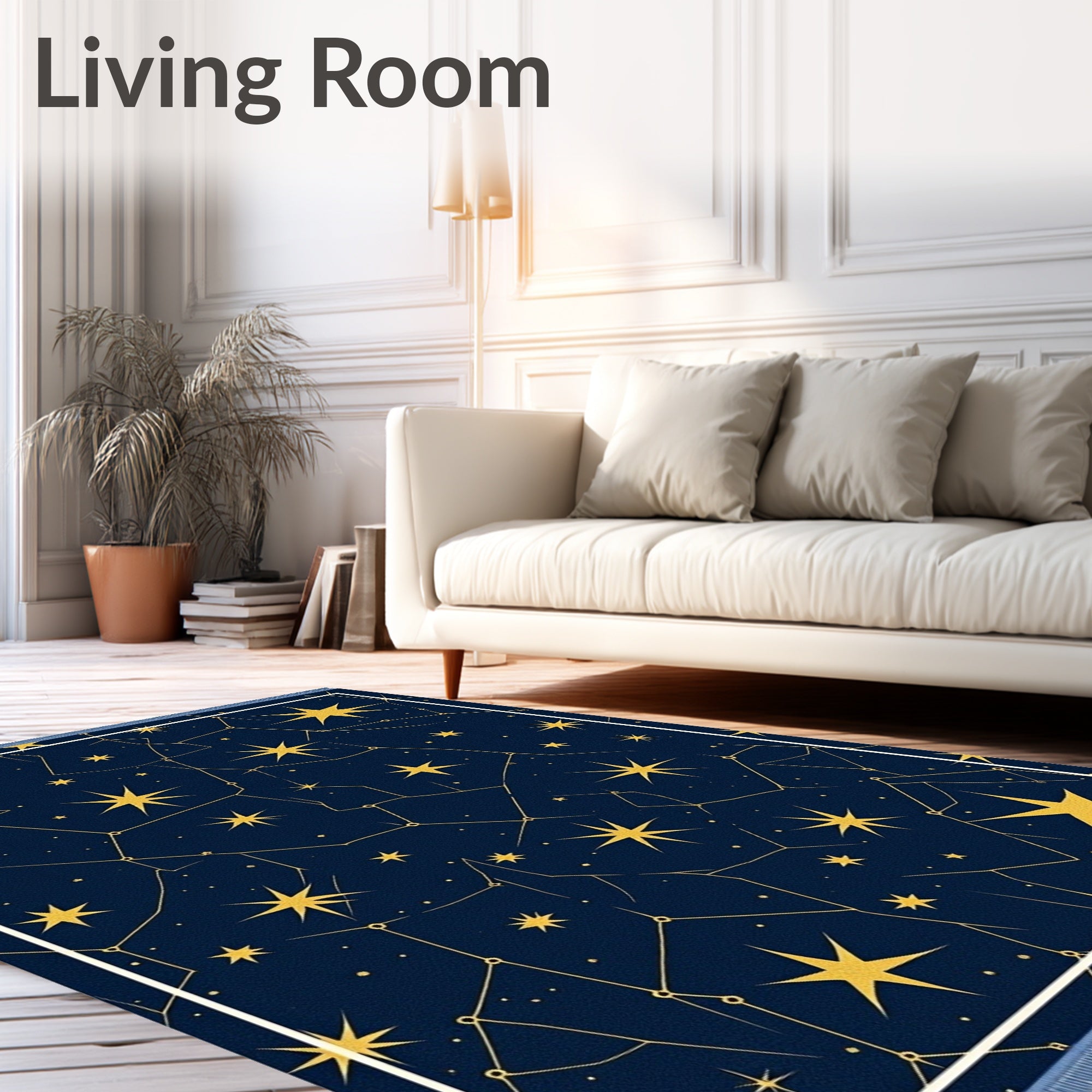 Golden Starry Night Constellation Navy Rug