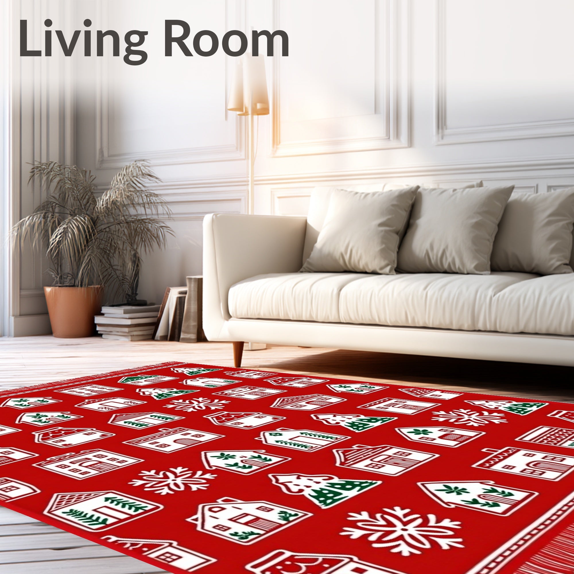 Fiery Red Village Snowflake Landscape Rug