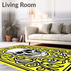 Yellow Skull With Black Floral Frame Rug