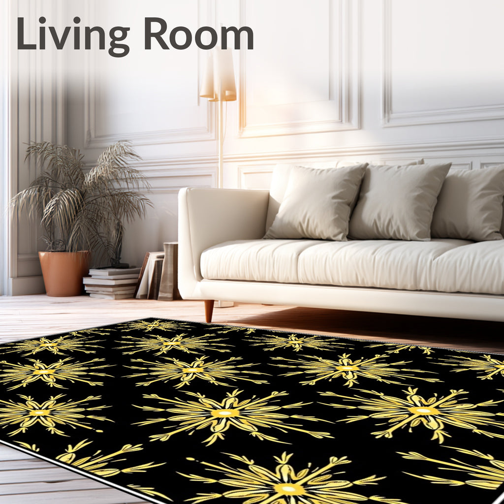 Golden Sunburst Black Medallion Rug