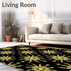 Golden Sunburst Black Medallion Rug