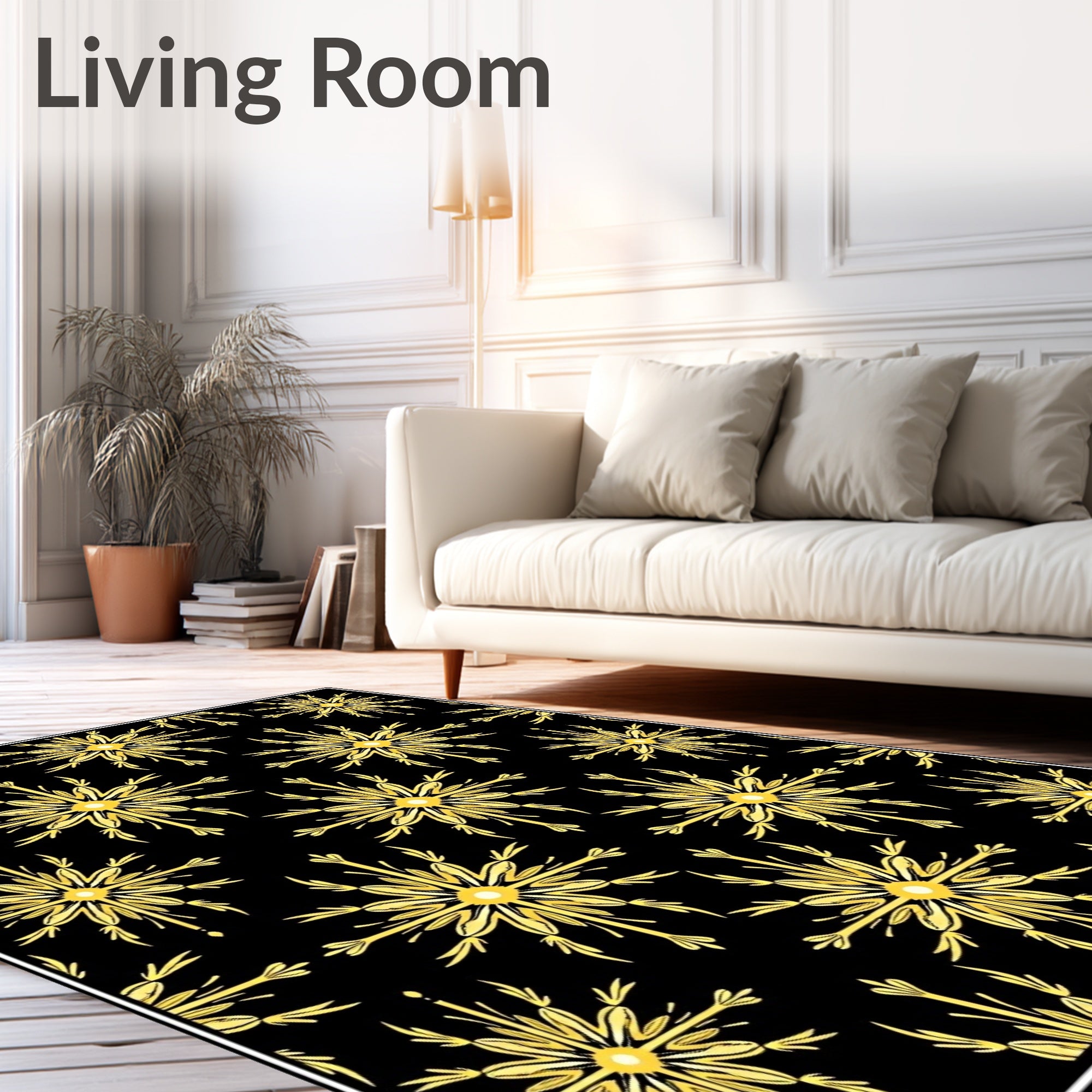 Golden Sunburst Black Medallion Rug