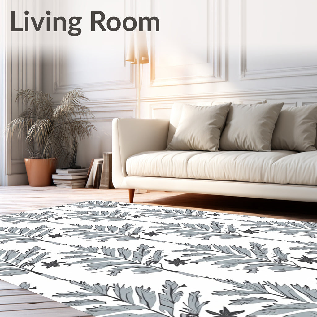 Gray Fern Leaf Botanical Repeat Rug