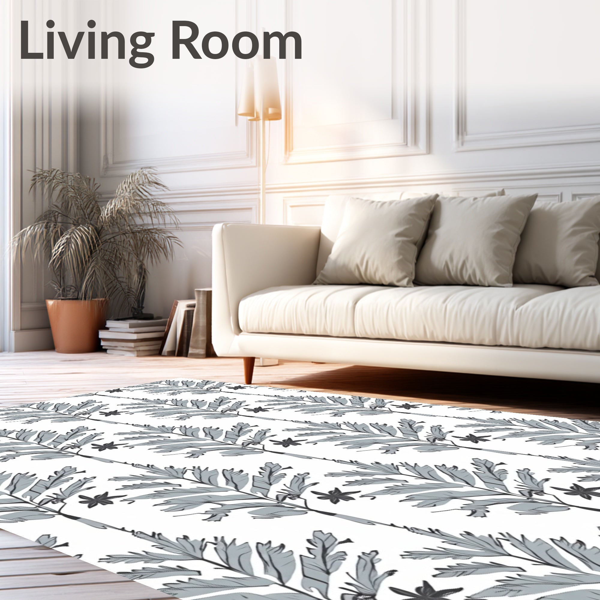 Gray Fern Leaf Botanical Repeat Rug