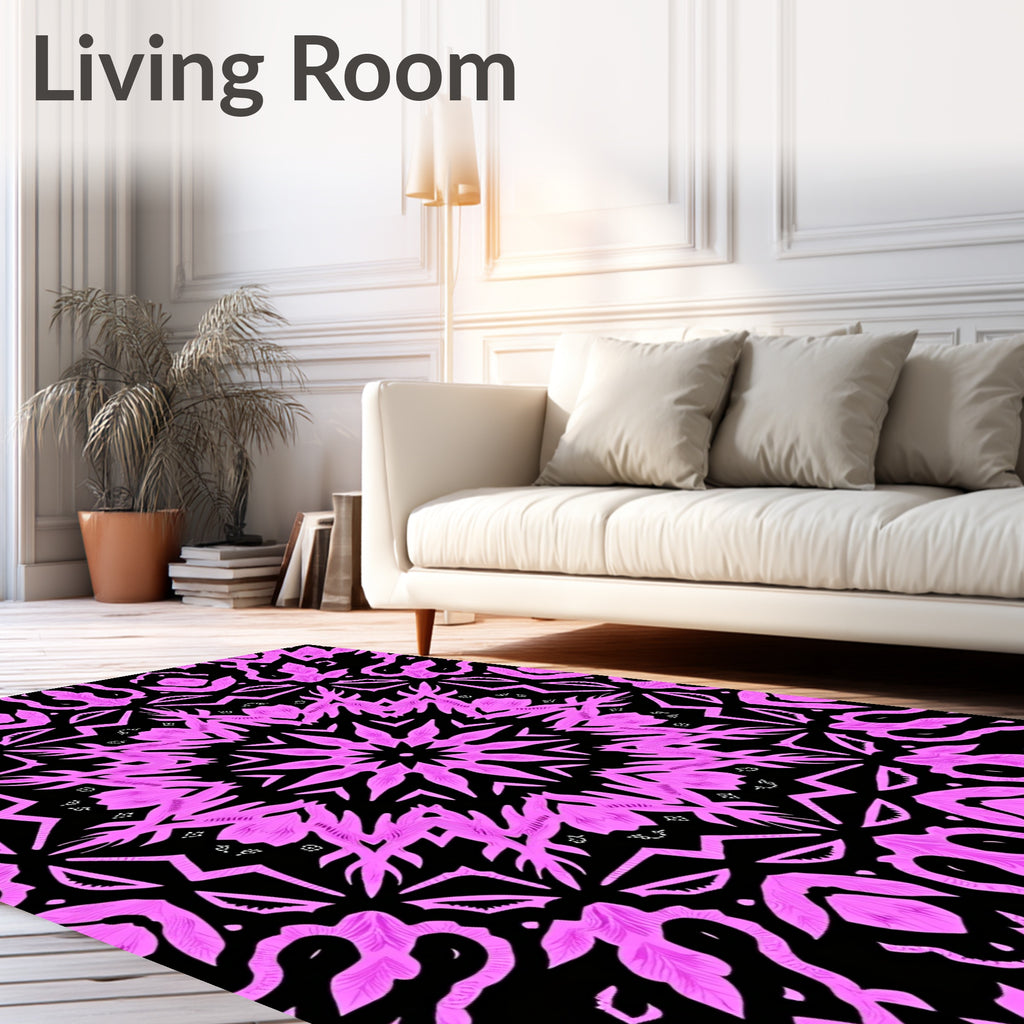 Vivid Pink Kaleidoscope Floral Statement Rug