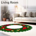 Evergreen Wreath Red Cardinals Golden Bells Rug