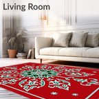 Red Snowflake Medallion Folk Art Rug