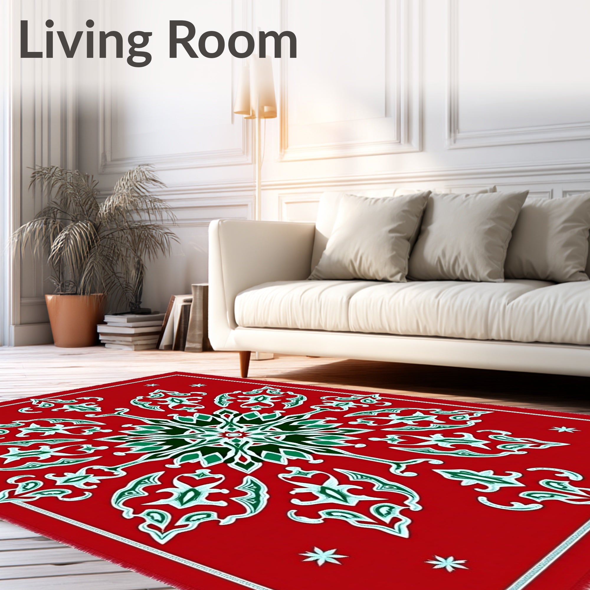 Red Snowflake Medallion Folk Art Rug