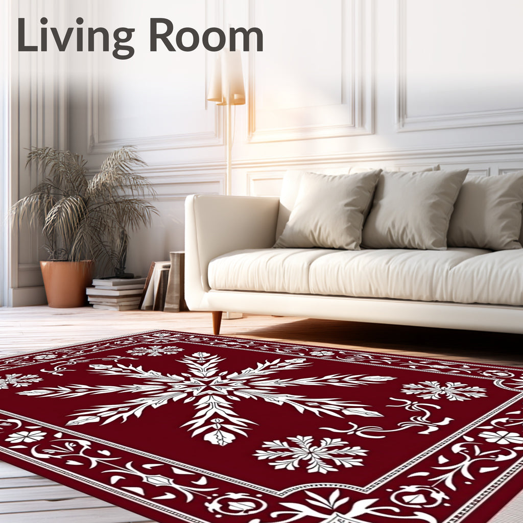 Crimson Deep White Floral Medallion Rug