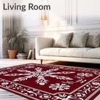 Crimson Deep White Floral Medallion Rug