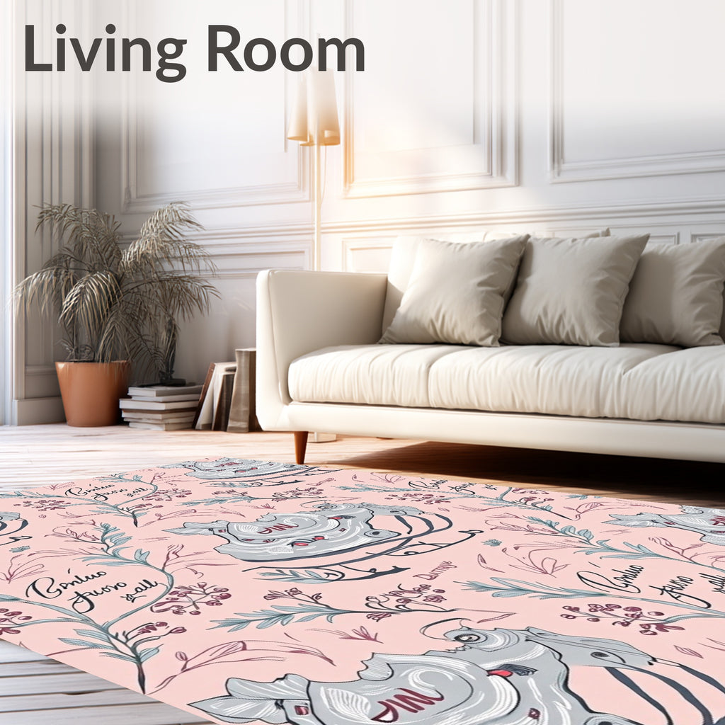 Sketchy Pink Foliage Sneaker Collage Rug