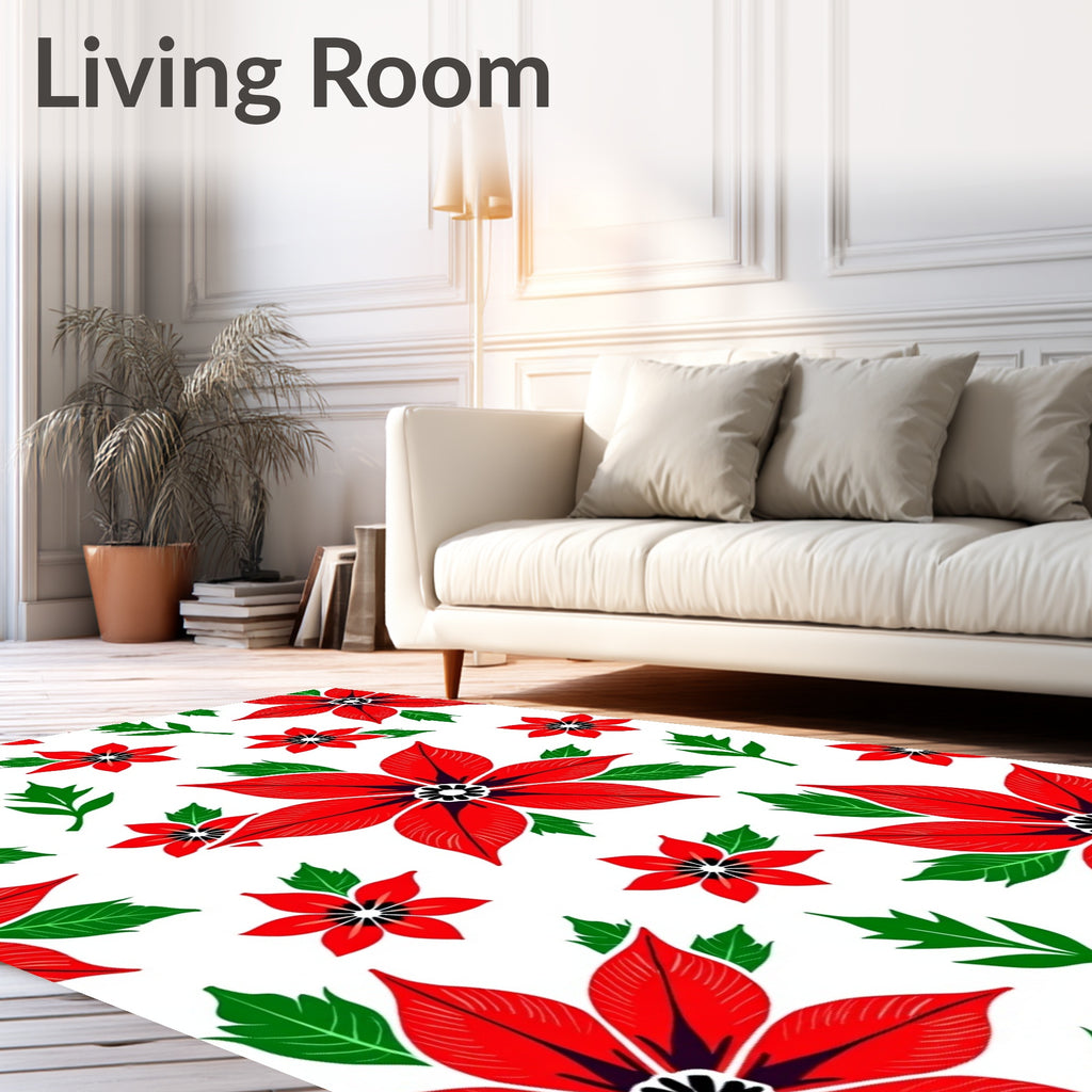 Bold Red Floral Leaf Arrangement Rug