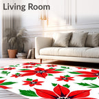 Bold Red Floral Leaf Arrangement Rug
