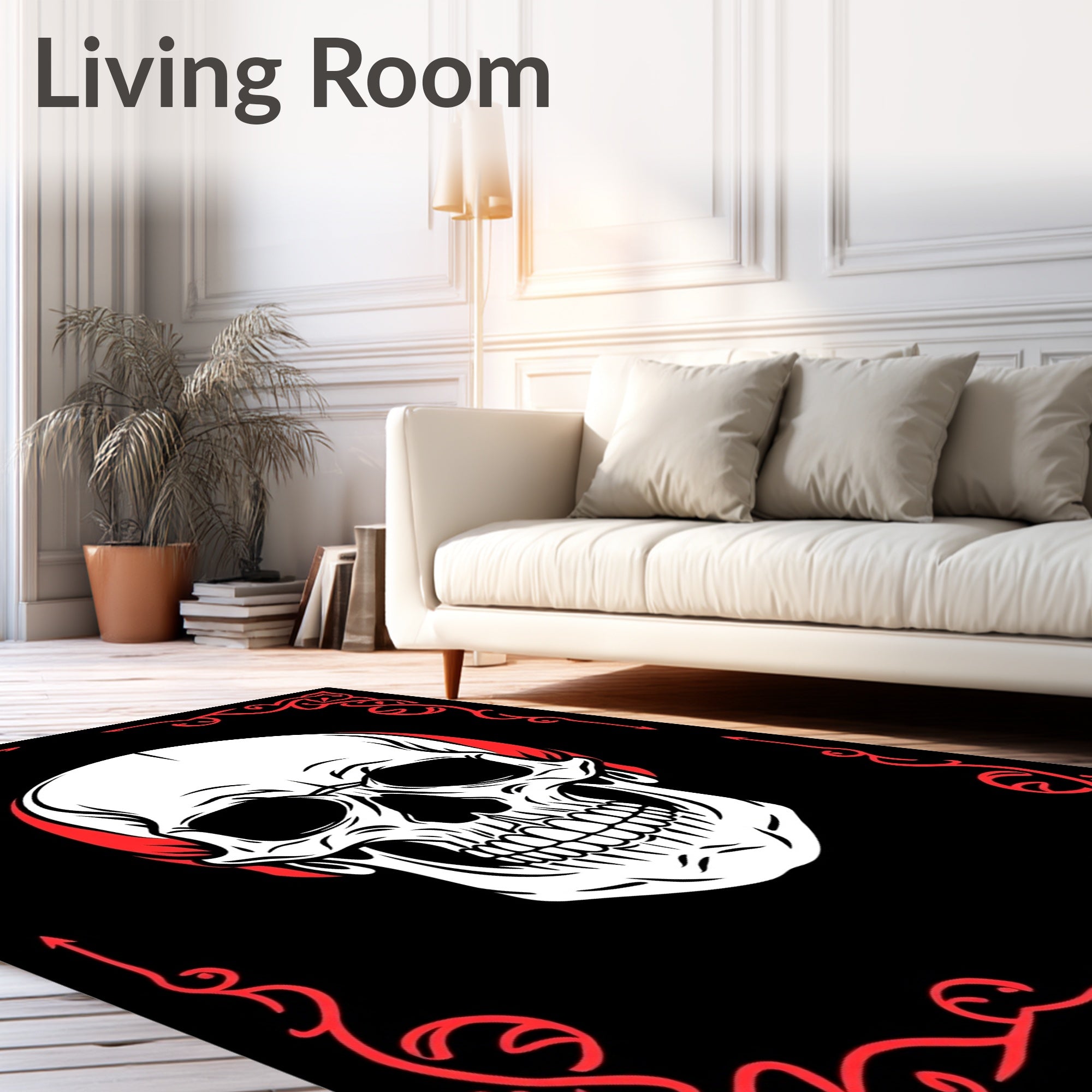 Gothic Red Border Skull Rug