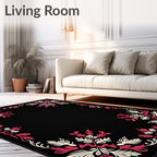 Black Floral Pink Cream Border Rug