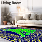 Vibrant Green Cat In Blue Frame Rug