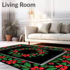 Red Floral Vines Black Garden Rug