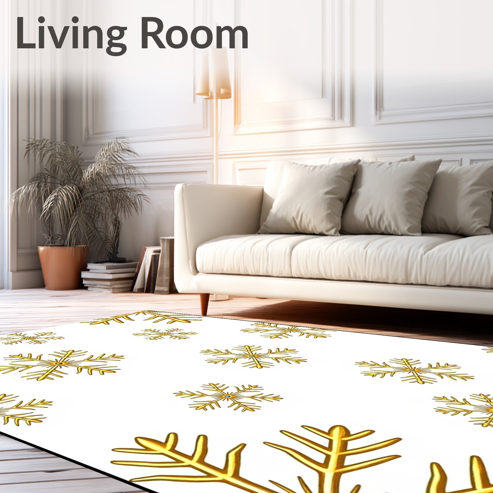 Golden Snowflake Winter Cluster Rug