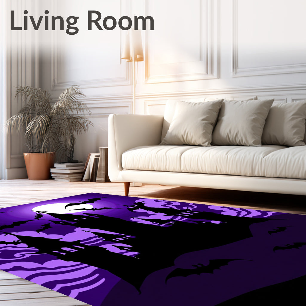 Purple Spooky Castle Bats Night Rug