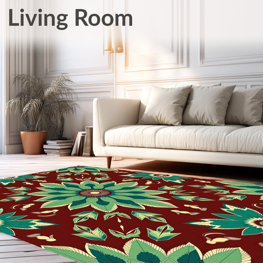 Crimson Green Floral Medallion Rug