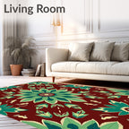 Crimson Green Floral Medallion Rug