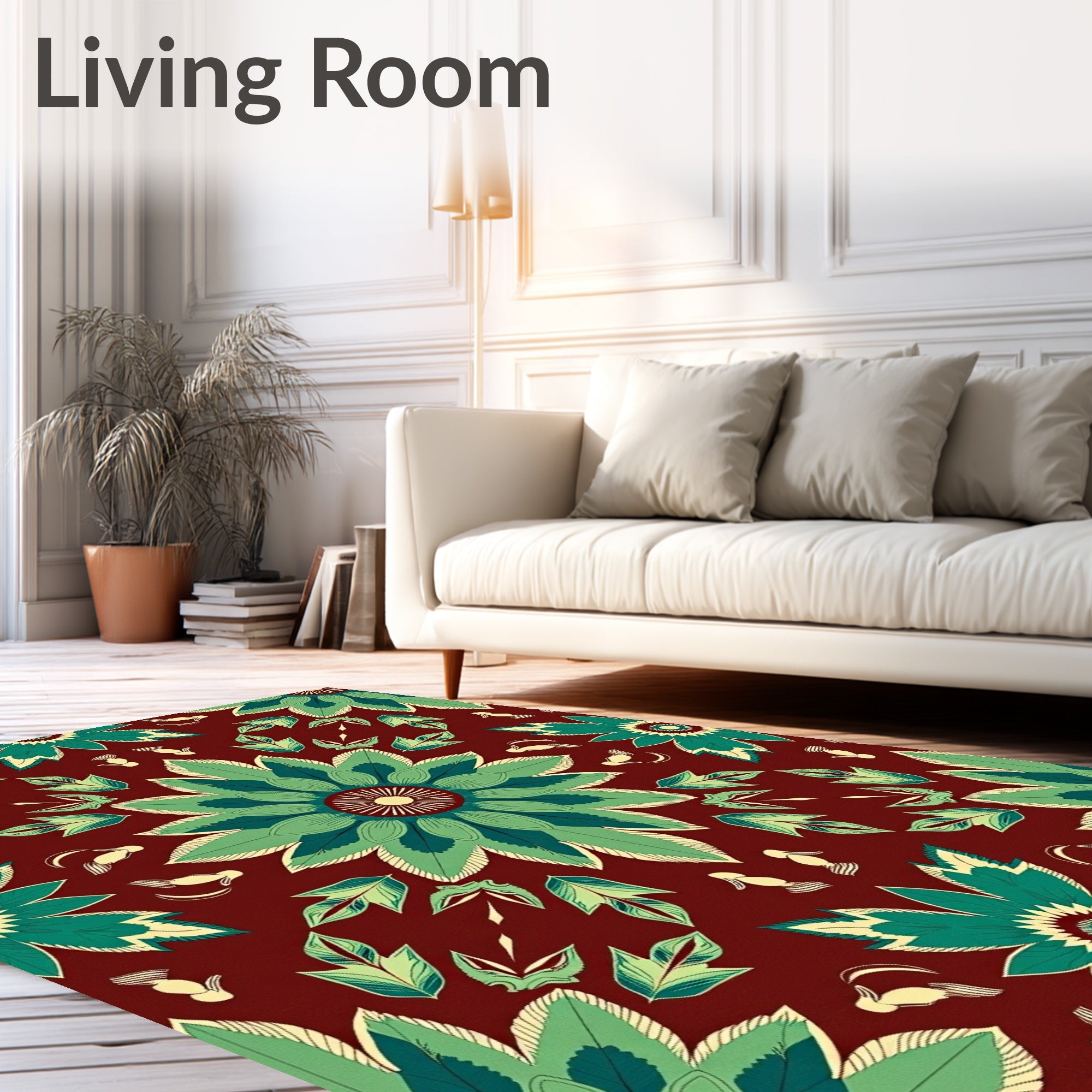 Crimson Green Floral Medallion Rug