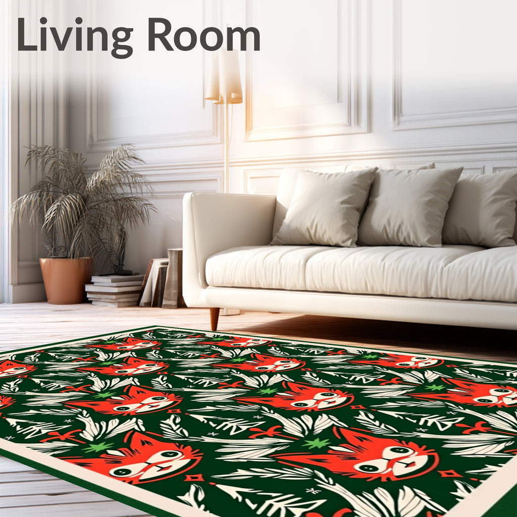 Whimsical Red Fox Christmas Trees Rug