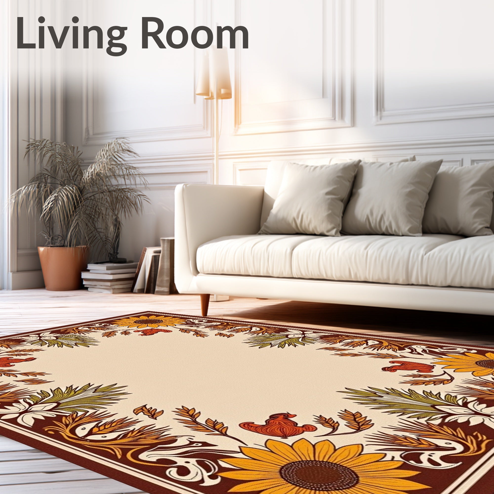 Autumn Sunflower Botanical Border Rug
