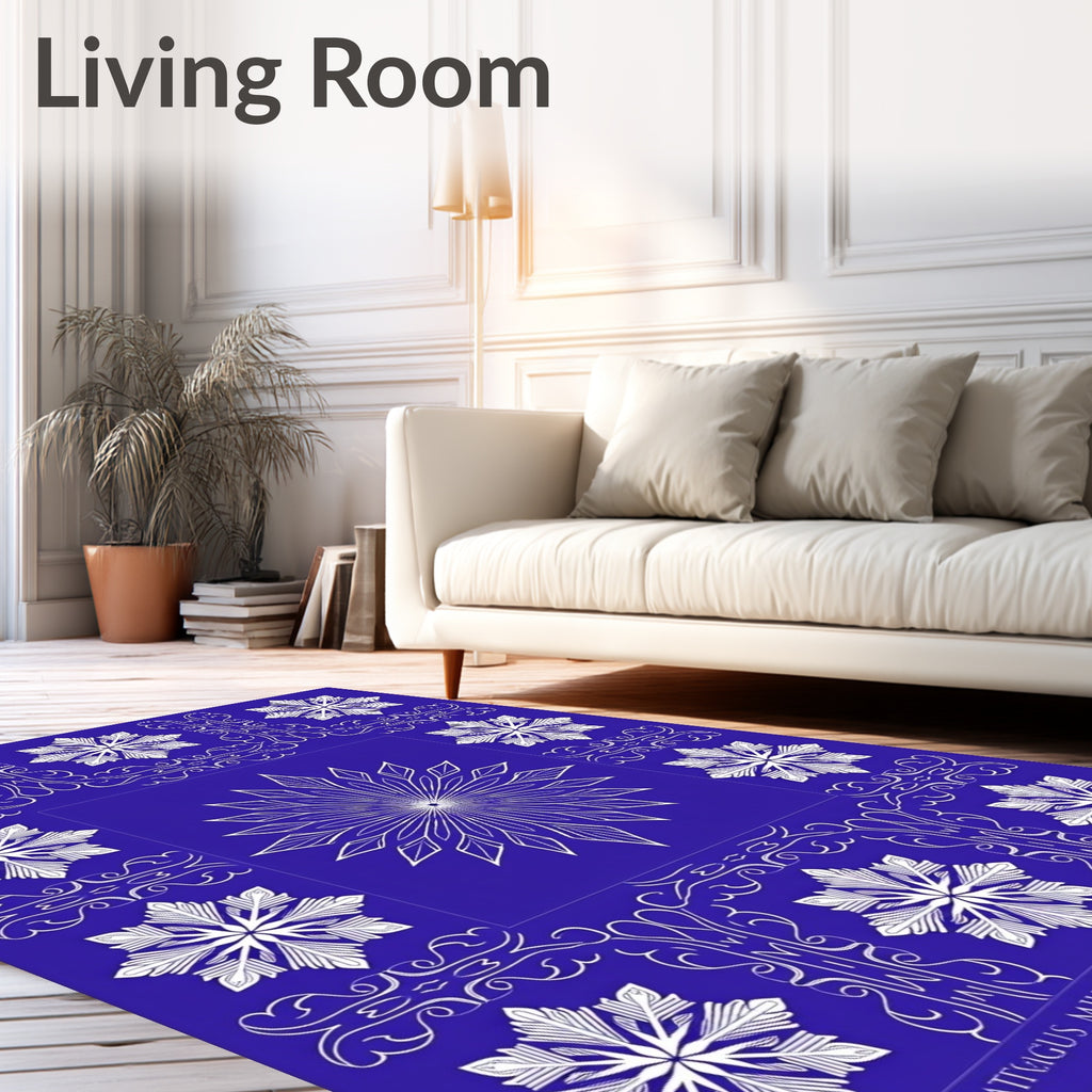 White Snowflake Blue Mandala Rug