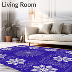 White Snowflake Blue Mandala Rug