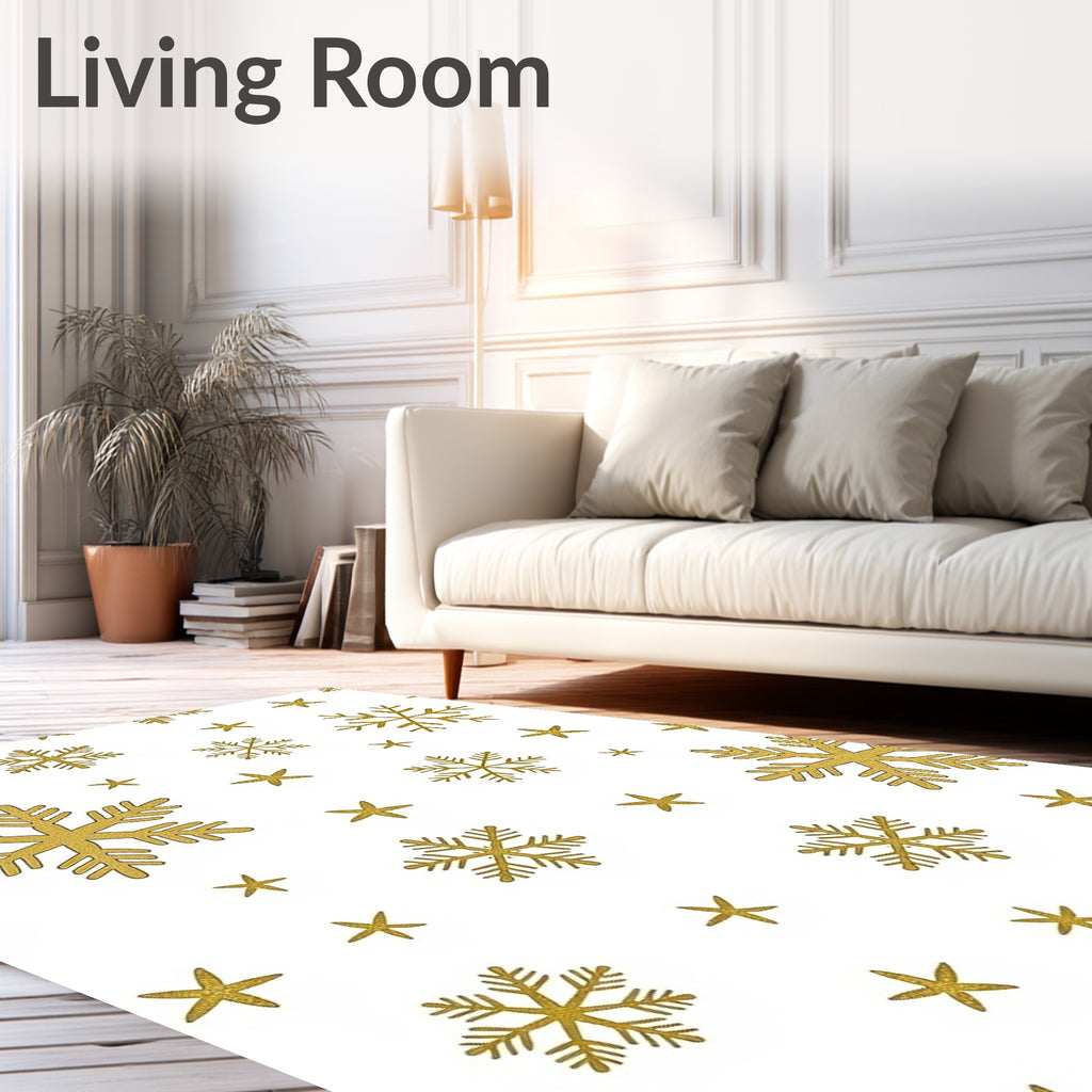 Golden Snowflake Scattered Background Rug