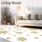 Golden Snowflake Scattered Background Rug
