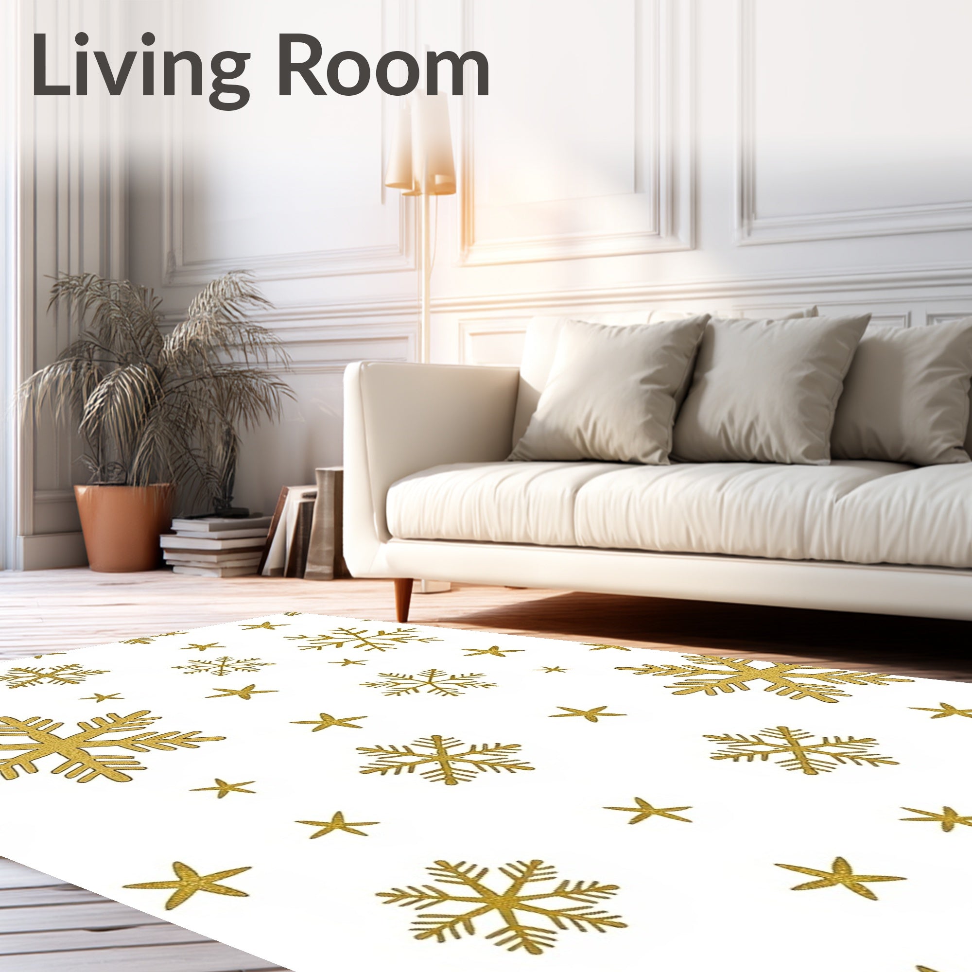 Golden Snowflake Scattered Background Rug