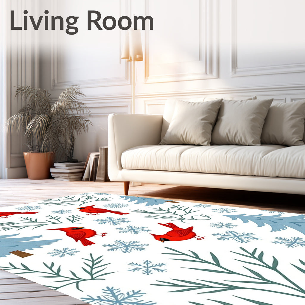 Red Cardinals Winter Snowy Trees Snowflakes Rug