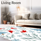 Red Cardinals Winter Snowy Trees Snowflakes Rug