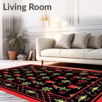 Bold Red Yellow Floral Border Rug