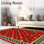Red Festive Star Floral Border Rug