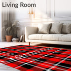 Red Black White Plaid People Silhouettes Rug