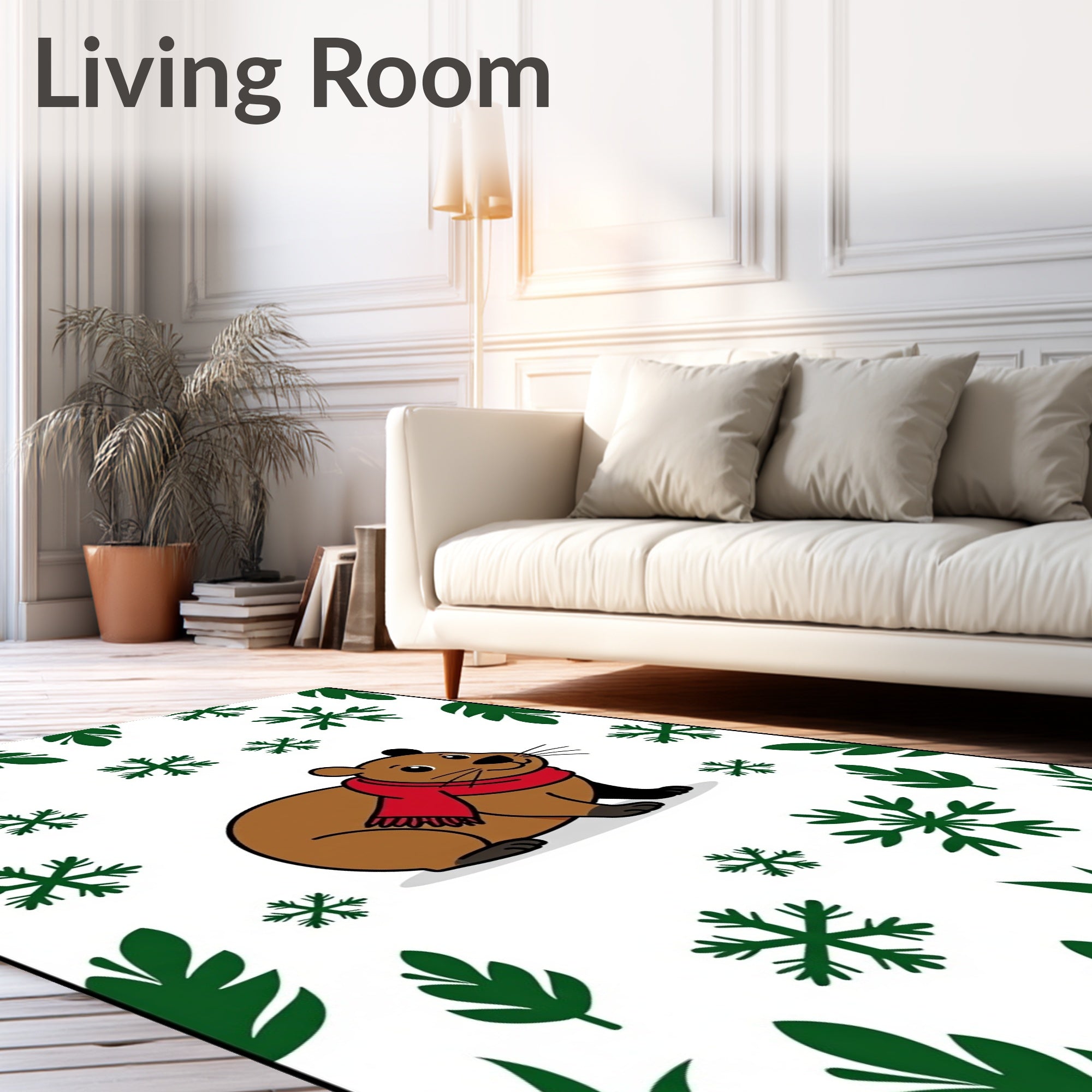 Cozy Brown Critter Winter Snowflakes Rug